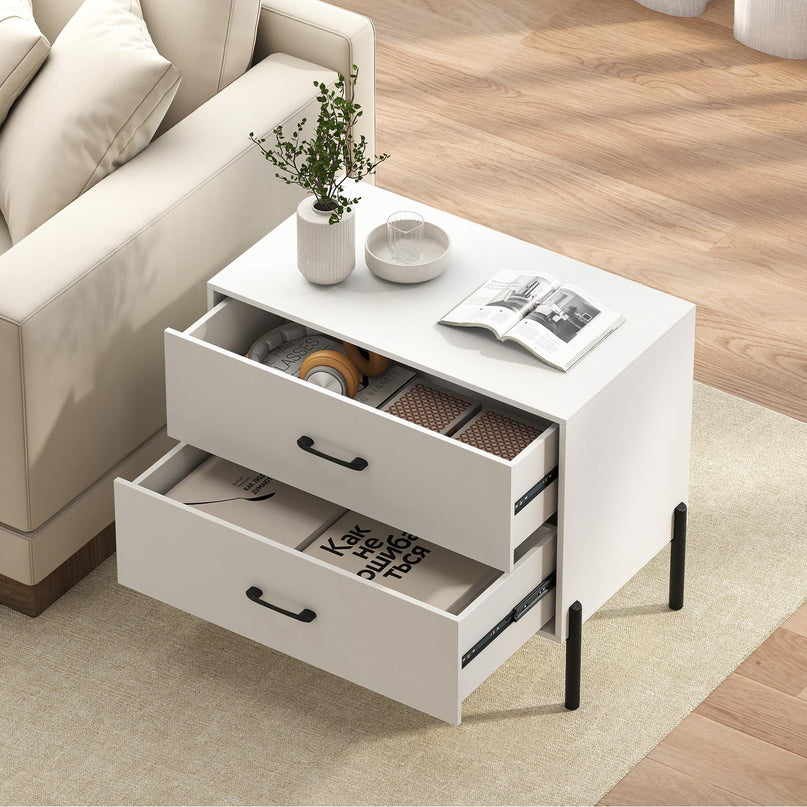 Table de chevet moderne Giantex à 2 tiroirs avec pieds et poignées en métal, kits anti-basculement