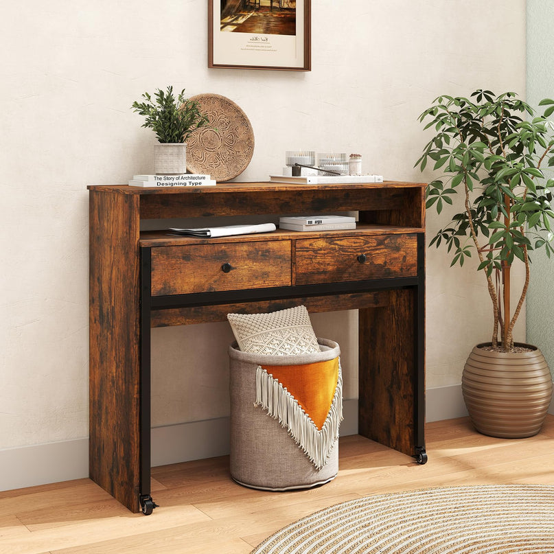 Giantex Small Computer Desk with Hutch & Drawers