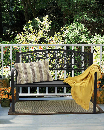 Giantex Garden Bench, Antique Metal Outside Bench w/Warm Welcome Pattern