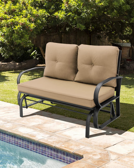 Giantex 2 Seats Glider Bench for Outside, Patio Glider Porch Loveseat w/Cushions & Powder Coated Steel Frame