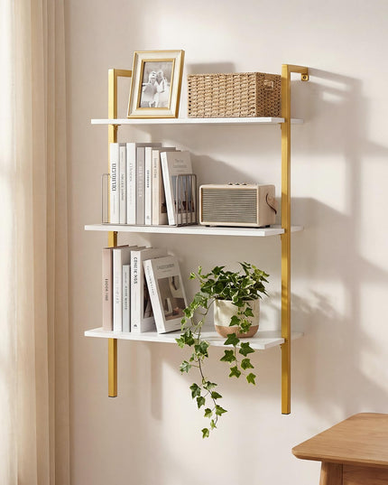 Giantex Ladder Shelf 3-Tier Wood Wall Mounted Bookshelf(1/2)