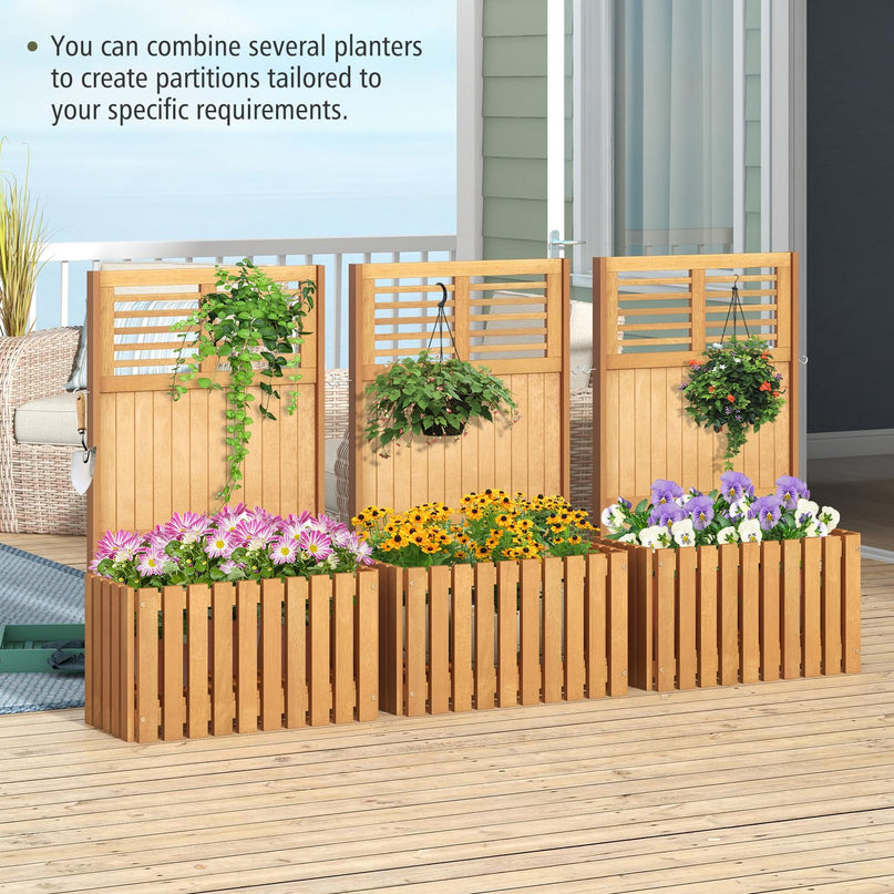 Giantex Set of 1/2 Raised Garden Bed with Trellis, 41” Wooden Potted Plant Box w/Privacy Screen