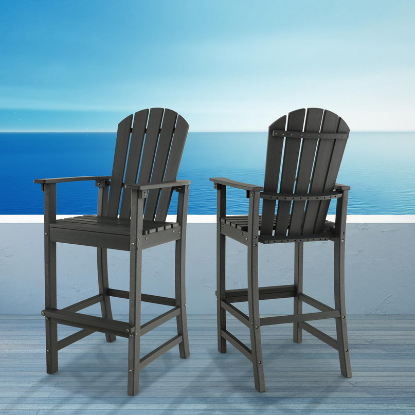 Giantex Outdoor HDPE Bar Stool, Tall Adirondack Chair with Armrests and Footrest, 30 Inches Counter Height Bar Stool