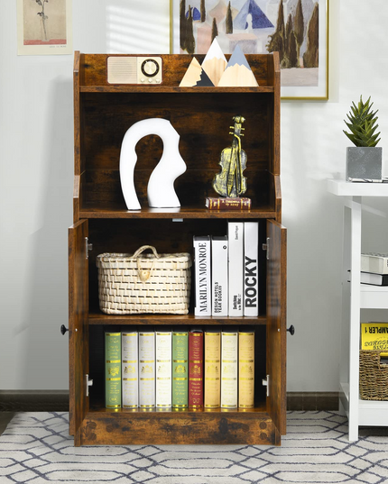 Rustic Brown 2 Doors Bookcase with Adjustable Shelf