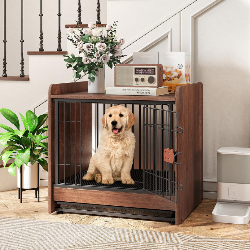 Giantex Dog Crate End Table - Wooden Dog Kennel Furniture with Removable Pull-Out Tray