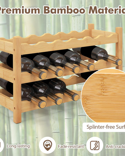 Giantex Bamboo Wine Rack, 3 Tier 18 Bottle Wine Storage Cabinet Shelf, Small Wine Rack Bottle Organizer Freestanding Counter