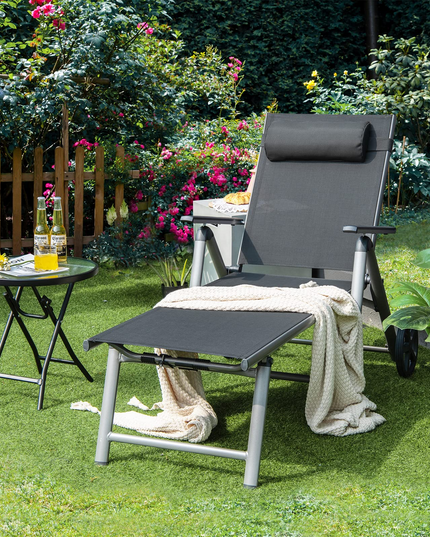 Giantex Chaise Lounge Outdoor Chair- Patio Folding Lounge Chair with Wheels, 7 Adjustable Level