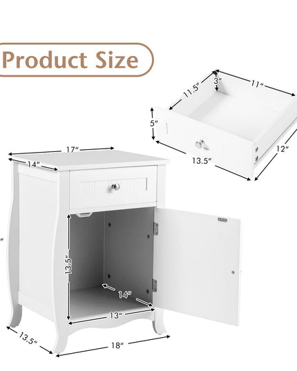 Giantex Nightstand Bed Side End Table with Drawer(1&2, White)