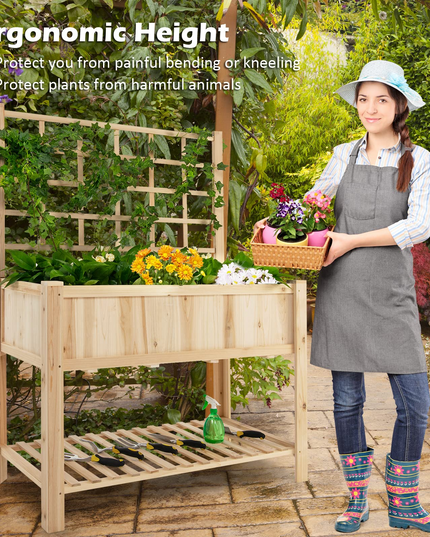 Giantex Wood Planter with Trellis, Standing Raised Garden Bed