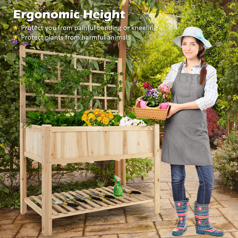 Giantex Wood Planter with Trellis, Standing Raised Garden Bed