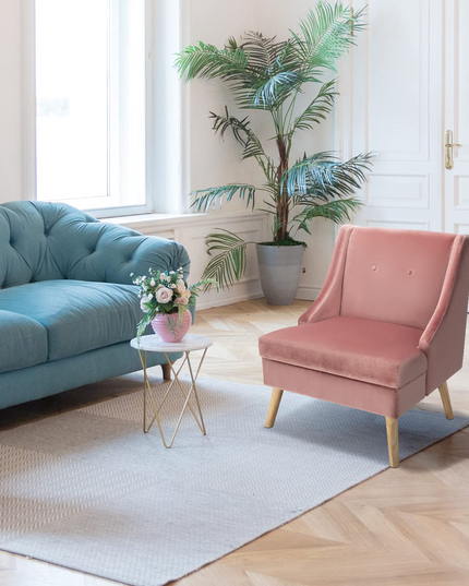 Giantex Pink Accent Chair, Comfy Velvet Swoop Chair w/Rubber Wood Legs, Padded Seat