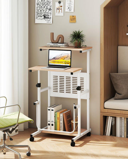 Giantex Height Adjustable Portable Laptop Cart on Wheels with Storage Shelves