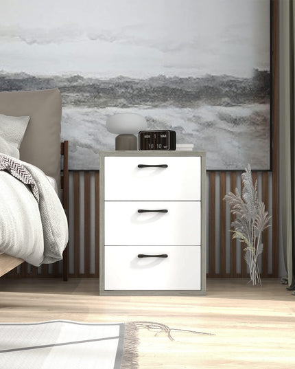 Giantex Storage Drawer Dresser - Wood End Table, Night Stand with 3 Drawers (1, White & Gray)