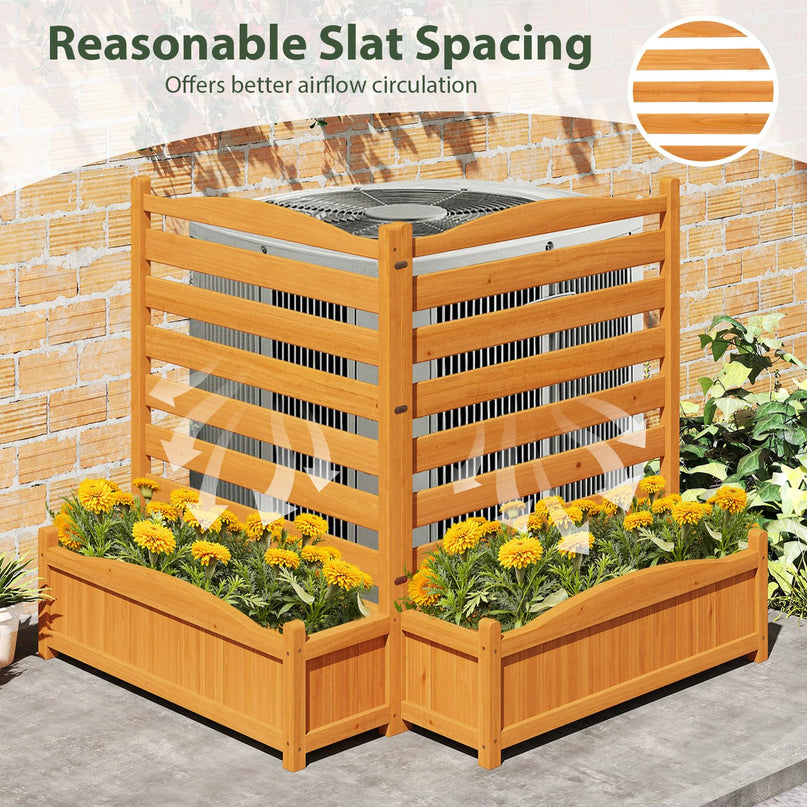 Giantex Clôture de climatiseur extérieure, brise-vue en bois avec jardinière