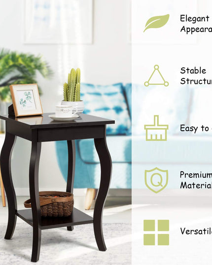 16" End Table W/Storage & Shelf Curved Legs Home Furniture for Living Room