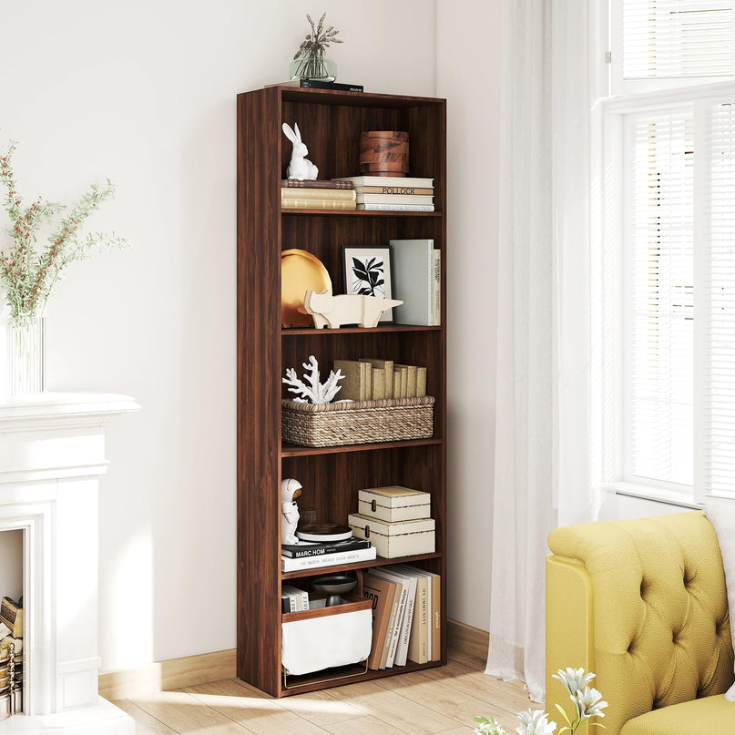 Giantex Tall Bookcase with 5 Open Compartments for Living Room
