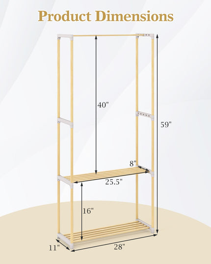 Portant à vêtements Giantex en pin avec étagère de rangement ouverte à 2 niveaux pour suspendre les vêtements