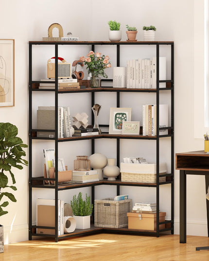 Giantex 5-Tier Corner Bookshelf 71" L-Shaped Bookcase