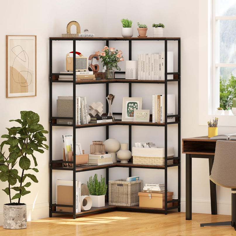 Giantex 5-Tier Corner Bookshelf 71" L-Shaped Bookcase