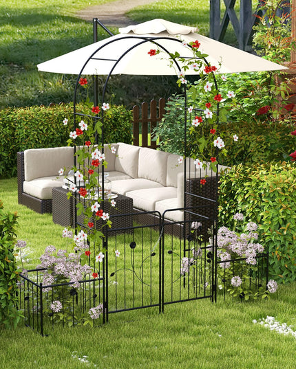 Giantex Garden Arch with Planter - 87 inch Metal Garden Arbor with Gate
