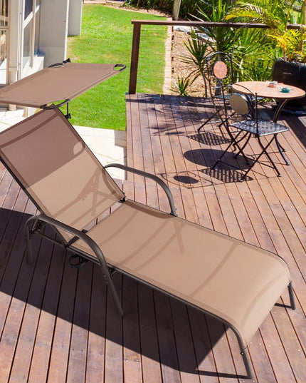 Giantex Patio Chaise Lounge Chair - Outdoor Beach Chair with Adjustable Canopy, Metal Frame Sunbathing Lounger for Outside