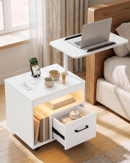 GIANTEX Rolling LED Nightstand with Charging Station (1/2)