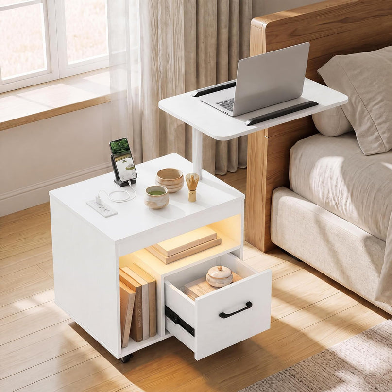 GIANTEX Rolling LED Nightstand with Charging Station (1/2)