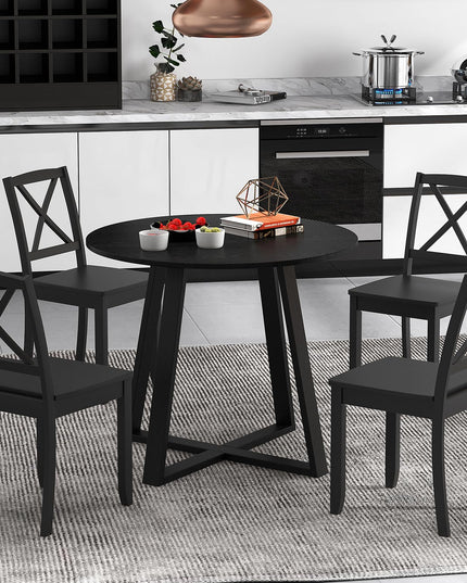 Giantex Round Dining Table, 36” Kitchen Table with Pedestal Base, Solid Rubber Wood Frame, Load 220 lbs