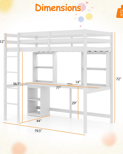 Giantex Twin Loft Bed with Desk and Hutch for Dorm Apartment