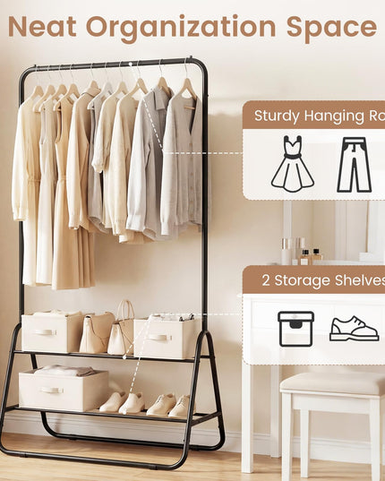 Giantex Heavy Duty Clothes Rack with Hanging Rod and Storage Shelves