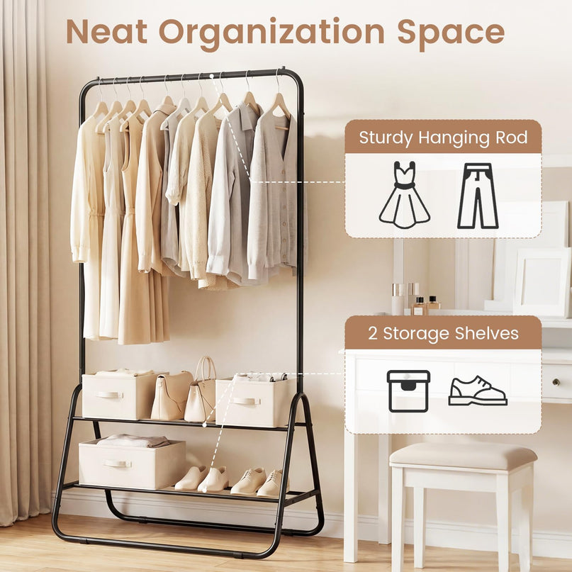 Giantex Heavy Duty Clothes Rack with Hanging Rod and Storage Shelves