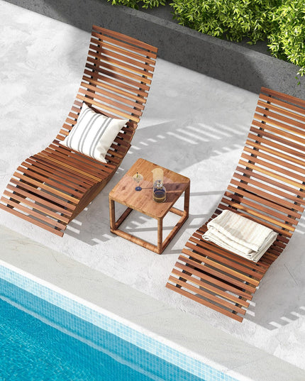 Giantex Outdoor Chaise Lounge Chair - Set of 2 Acacia Wood Outdoor Lounger