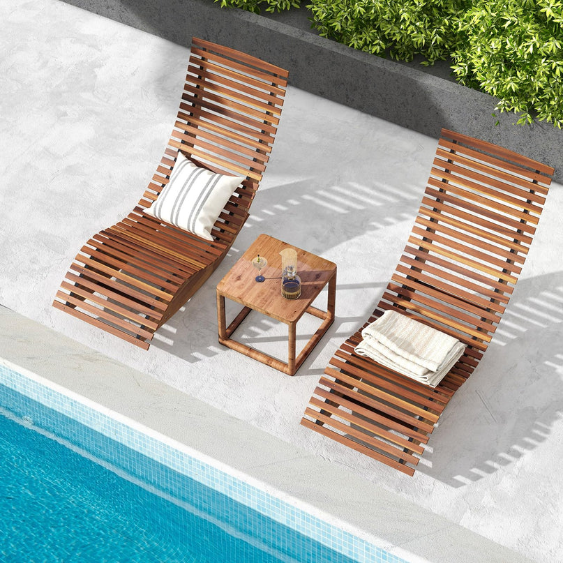 Giantex Outdoor Chaise Lounge Chair - Set of 2 Acacia Wood Outdoor Lounger