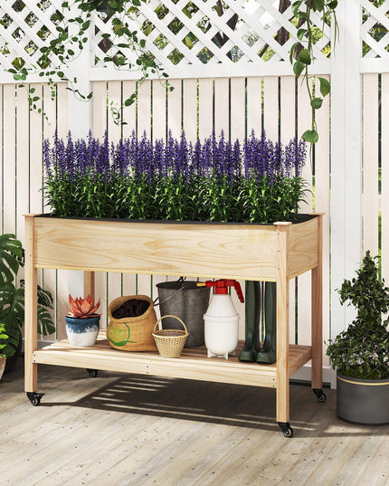Giantex Jardinières surélevées mobiles Lot de 1/2 jardinières en bois