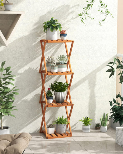 Giantex 4-Tier Foldable Plant Stand, Wooden Folding Display Rack with Sturdy X-shaped Structure