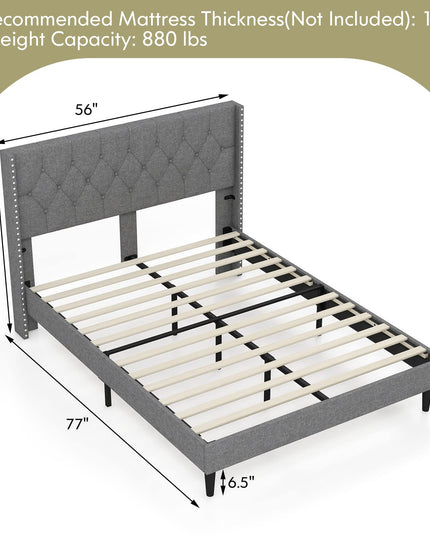Giantex Full Size Linen Fabric Upholstered Platform Bed Frame