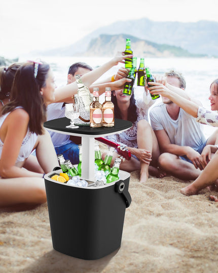 Giantex Outdoor Side Table Cooler - 4 Gallon Portable Beer Wine Ice Bucket with Handle