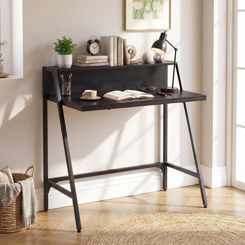 Giantex 31.5" Small Industrial Writing Desk with Raised Storage Shelf & Heavy-Duty Metal Frame