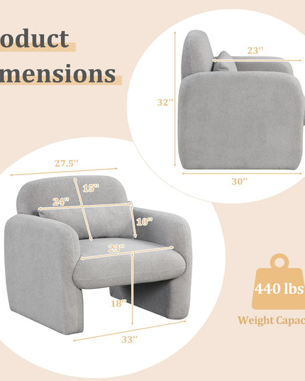 Giantex Modern Accent Chair for Living Room, Sherpa Fabric Upholstered Armchair w/Waist Pillow, Comfy Reading Chair w/Armrests