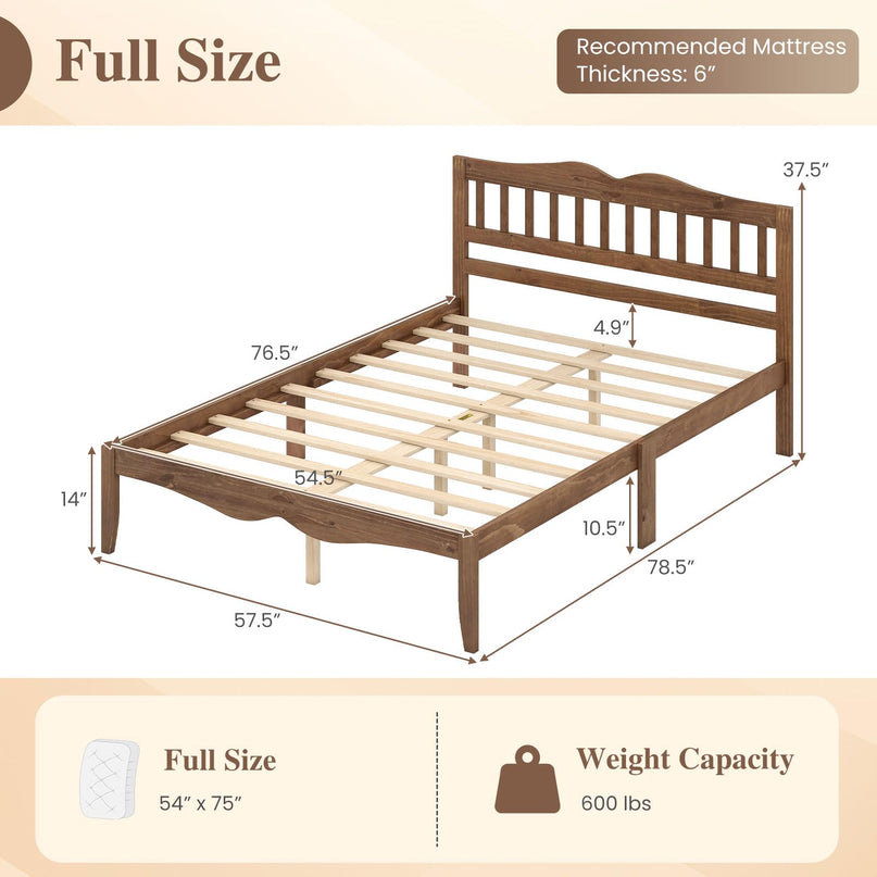 GIANTEX Full/Queen Size Wooden Bed Frame with Slatted Headboard