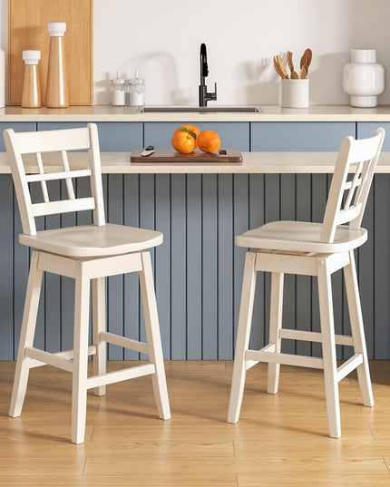 Giantex Bar Stools, Farmhouse Swivel Barstools with 6-Grid Hollow Back & Ergonomic Contoured Seat