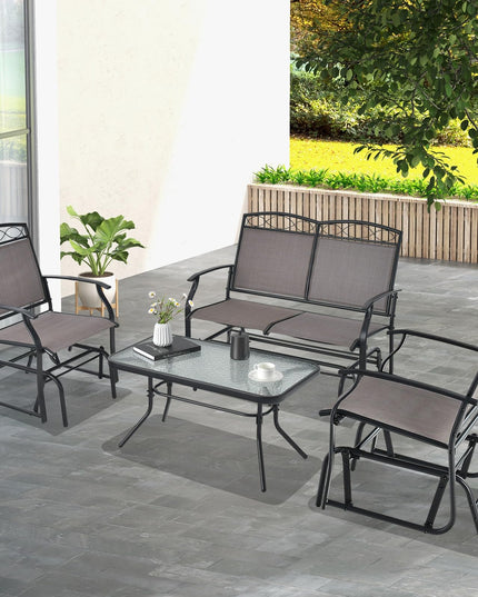 Giantex 4 or 2 PCS Outdoor Glider Chairs Set - Patio Furniture Set with Tempered Glass Table (4 PCS, Brown)