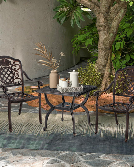 Giantex 21” Patio Bistro Table, Cast Aluminum Outdoor Side Table with Storage Shelf