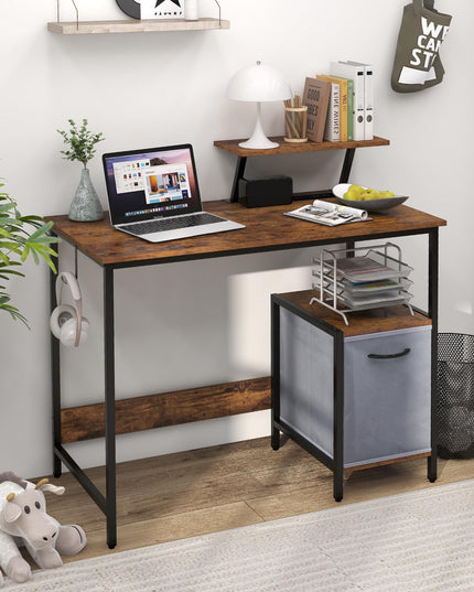 Giantex Computer Desk with Drawer and Power Outlet, Home Office Desk with Reversible Storage Drawer