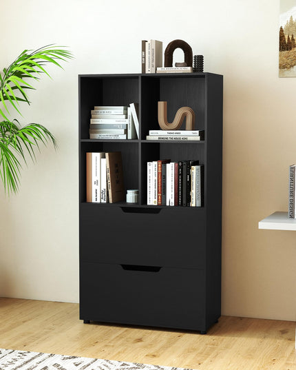 Giantex Étagère avec 4 Cubes et 2 Tiroirs, Bibliothèque de Sol de 51" de Haut