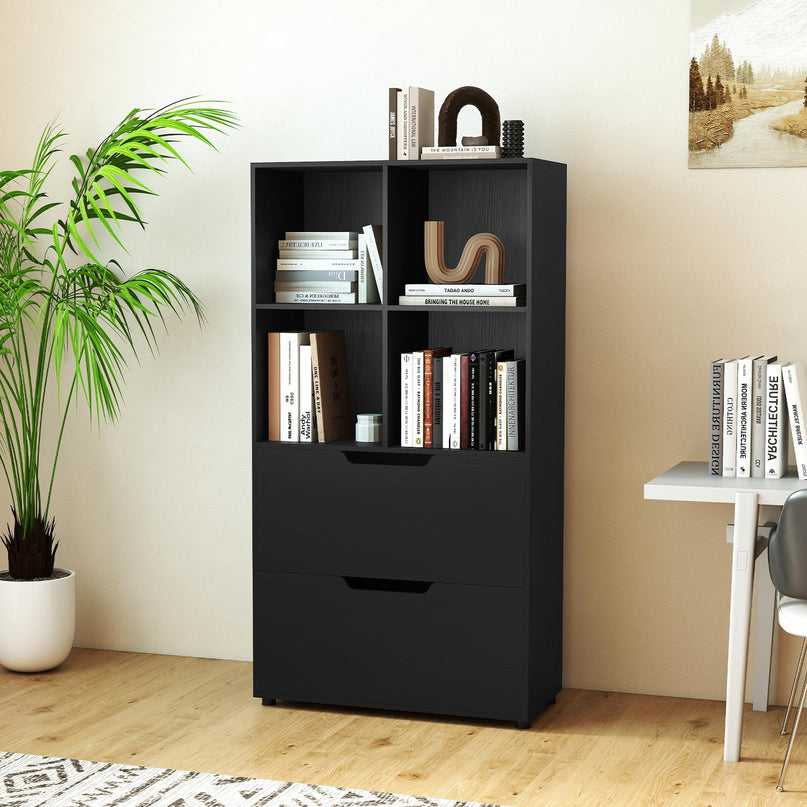 Giantex Bookshelf with 4 Cubes & 2 Drawers 51” Tall Floor Bookcase