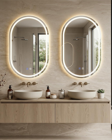 GIANTEX 20" x 32" Capsule Bathroom Mirror with Front-Lit & Backlit