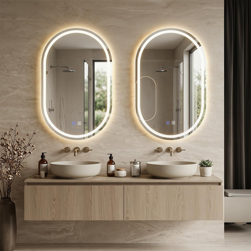 GIANTEX 20" x 32" Capsule Bathroom Mirror with Front-Lit & Backlit