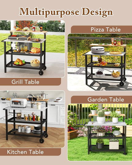 Giantex Outdoor Grill Cart - Pizza Oven Stand with Flip up Bar Table, 4-Shelf Food Prep Cooking Station with Hooks