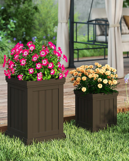 Giantex Square Plastic Planters Set of 2 with/Drainage Holes & Nesting Design